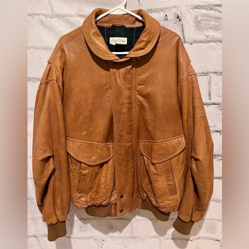Sawyer Vintage Men’s Genuine Leather Full Zip Bomber Jacket